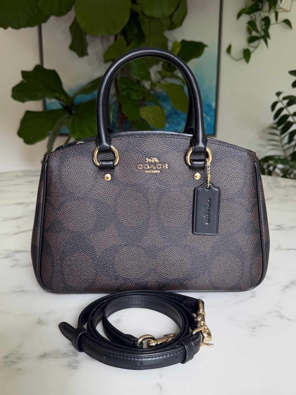 COACH Savannah Small Carryall Bag In Signature Canvas CAL53 Gold Walnut Black